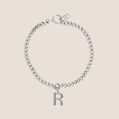 Alphabet Silver Pendant with Curb Chain Bracelet