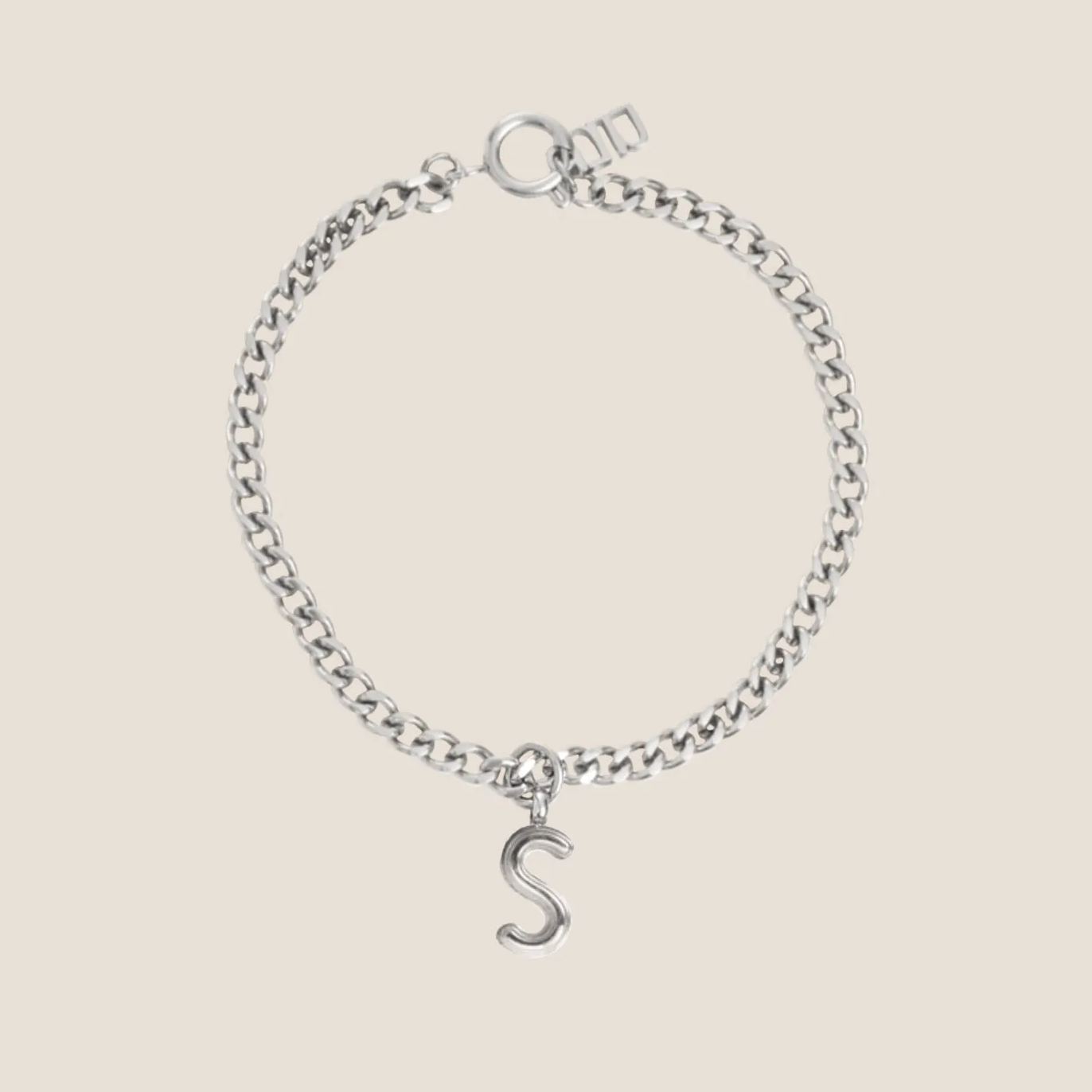 Alphabet Silver Pendant with Curb Chain Bracelet