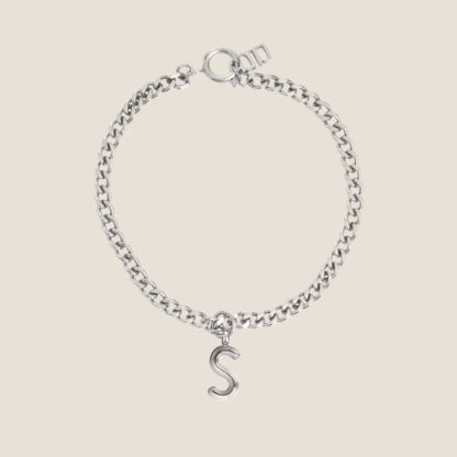 Alphabet Silver Pendant with Curb Chain Bracelet