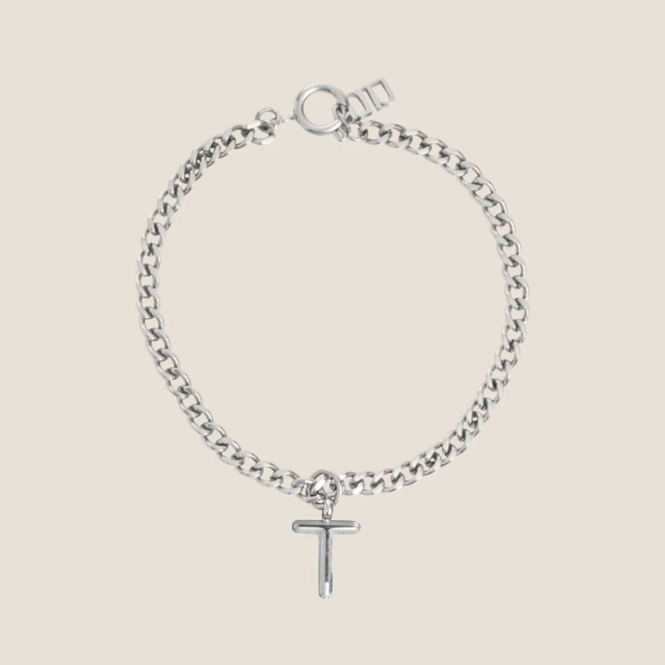 Alphabet Silver Pendant with Curb Chain Bracelet