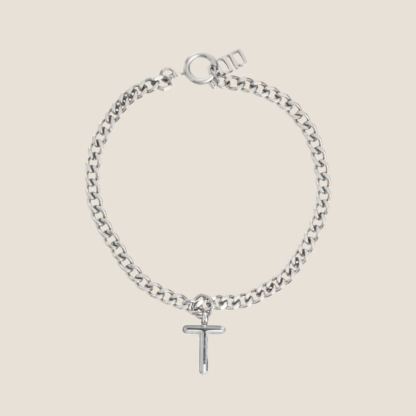 Alphabet Silver Pendant with Curb Chain Bracelet
