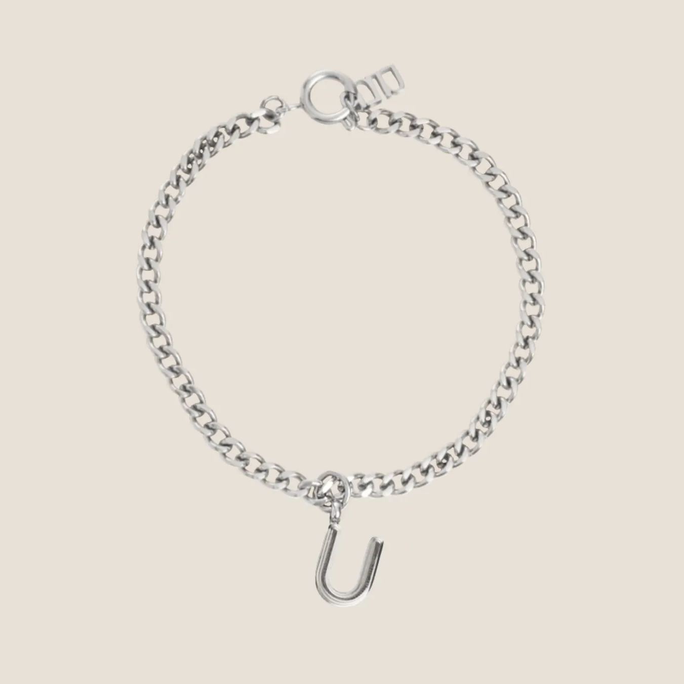 Alphabet Silver Pendant with Curb Chain Bracelet