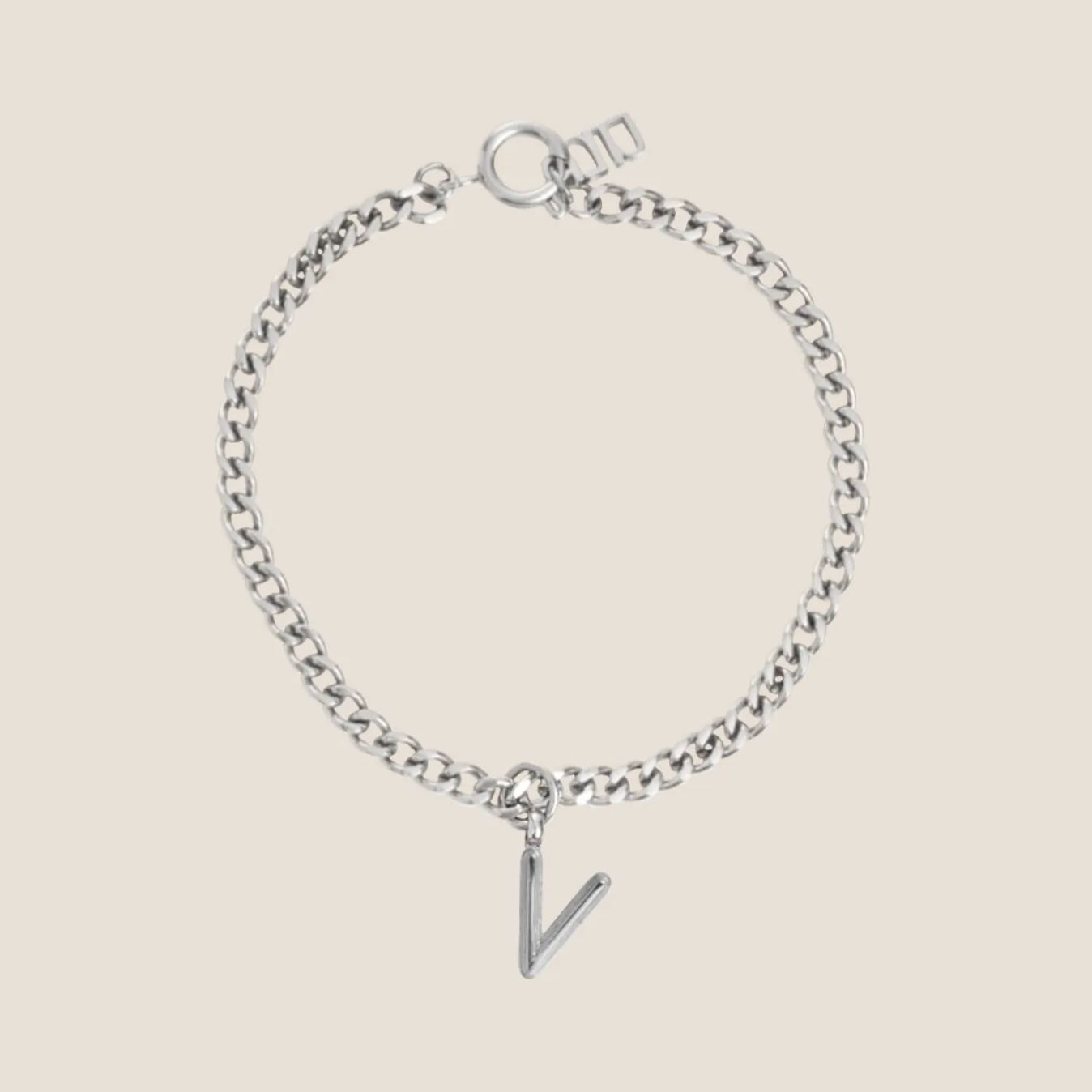 Alphabet Silver Pendant with Curb Chain Bracelet