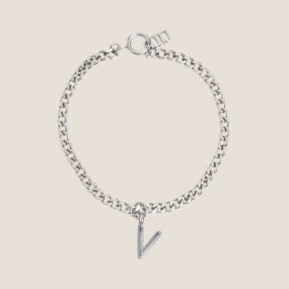 Alphabet Silver Pendant with Curb Chain Bracelet