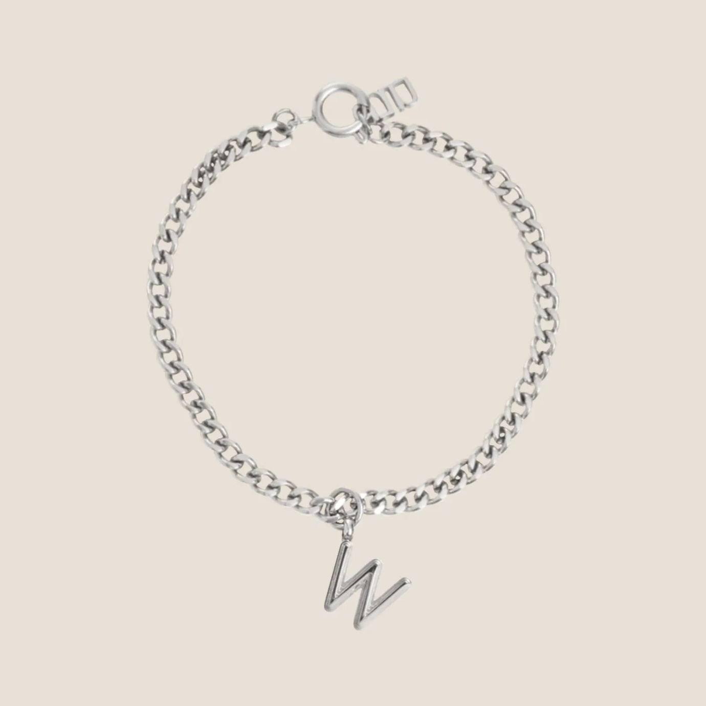 Alphabet Silver Pendant with Curb Chain Bracelet