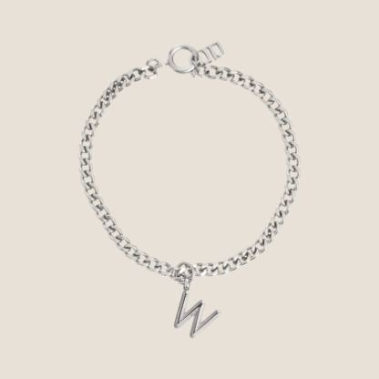 Alphabet Silver Pendant with Curb Chain Bracelet