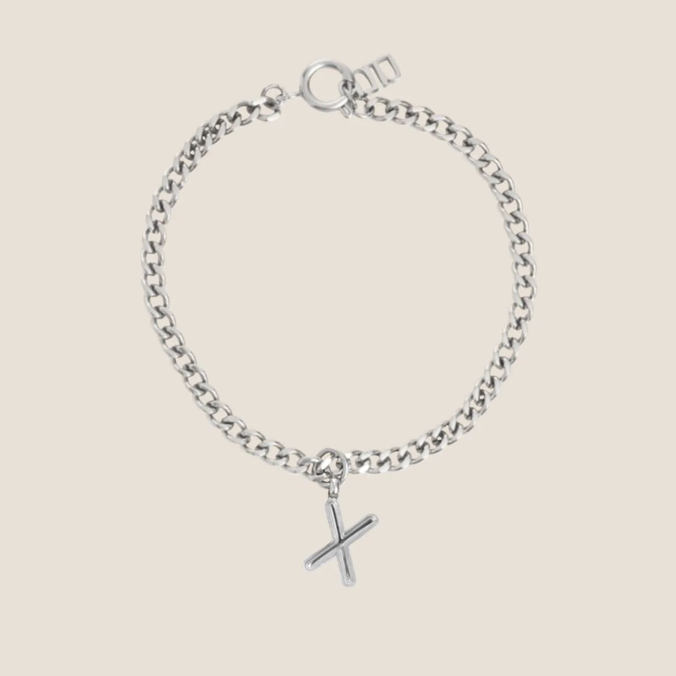 Alphabet Silver Pendant with Curb Chain Bracelet
