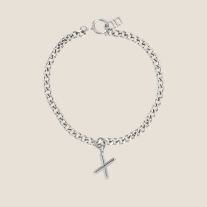 Alphabet Silver Pendant with Curb Chain Bracelet