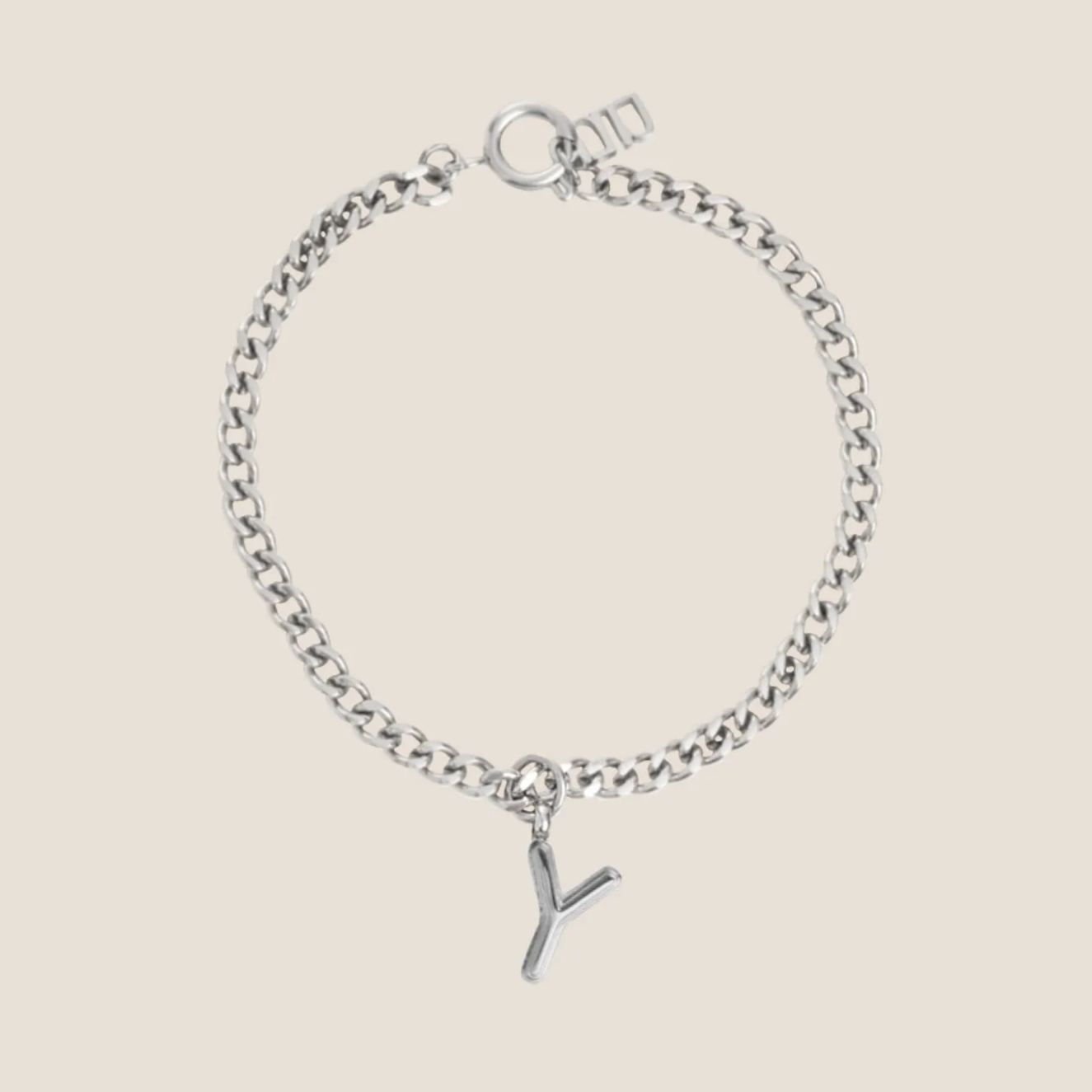 Alphabet Silver Pendant with Curb Chain Bracelet