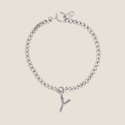 Alphabet Silver Pendant with Curb Chain Bracelet