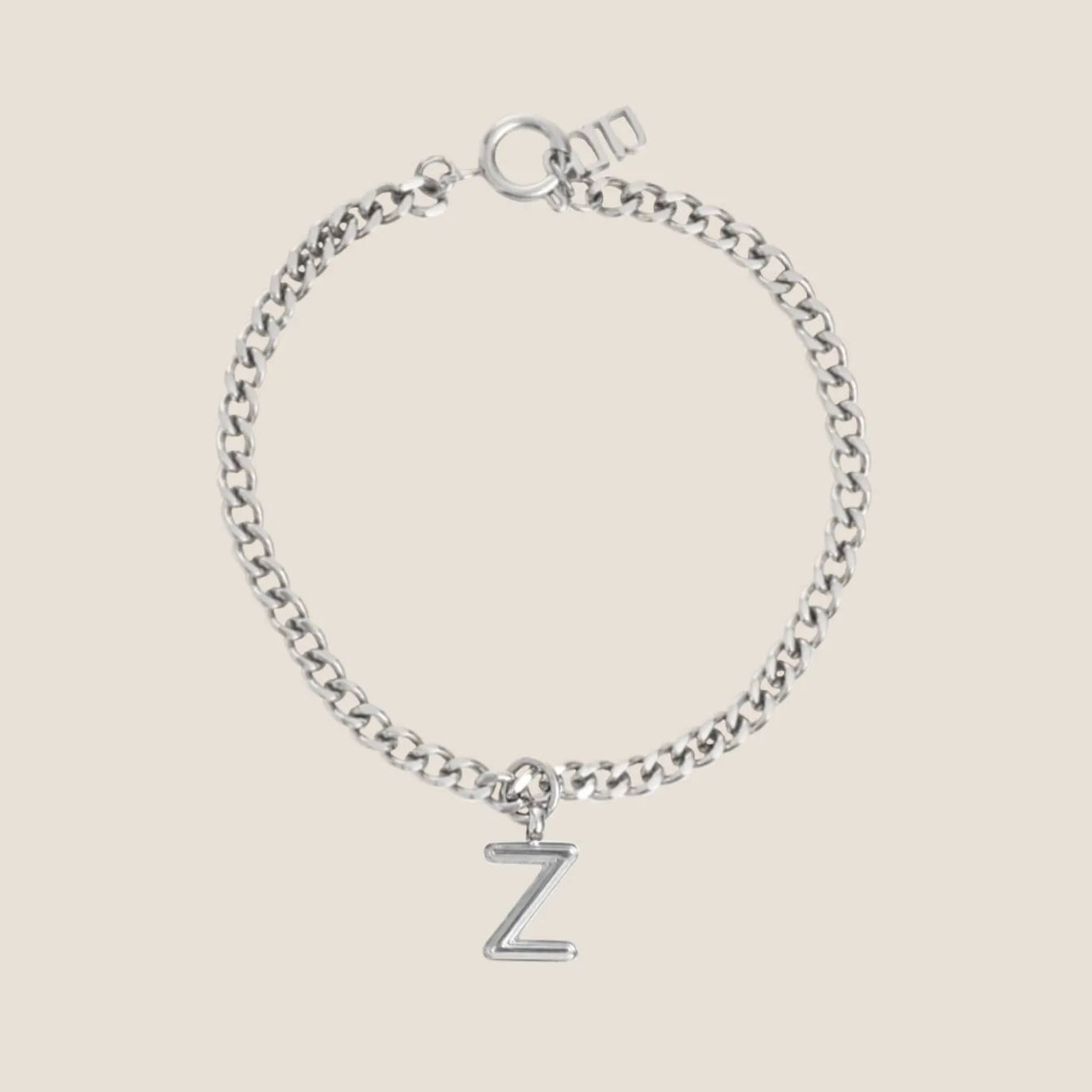 Alphabet Silver Pendant with Curb Chain Bracelet