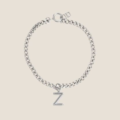 Alphabet Silver Pendant with Curb Chain Bracelet