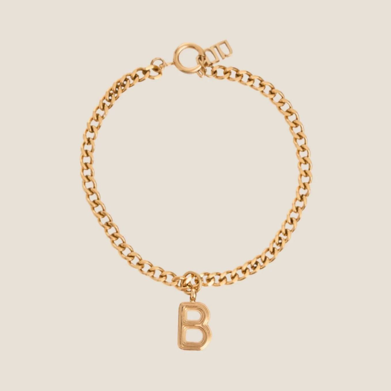 Alphabet Gold Pendant with Curb Chain Bracelet
