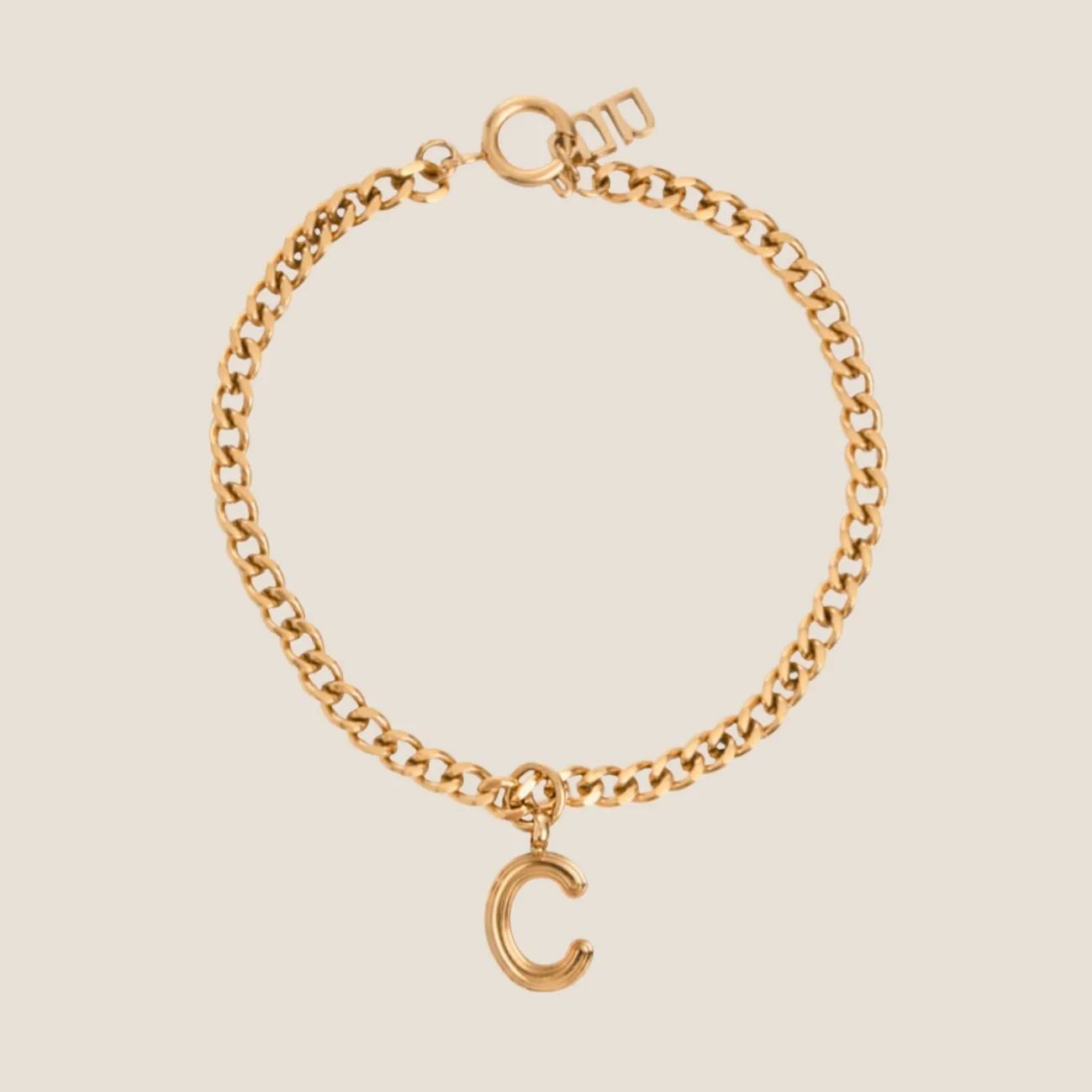 Alphabet Gold Pendant with Curb Chain Bracelet