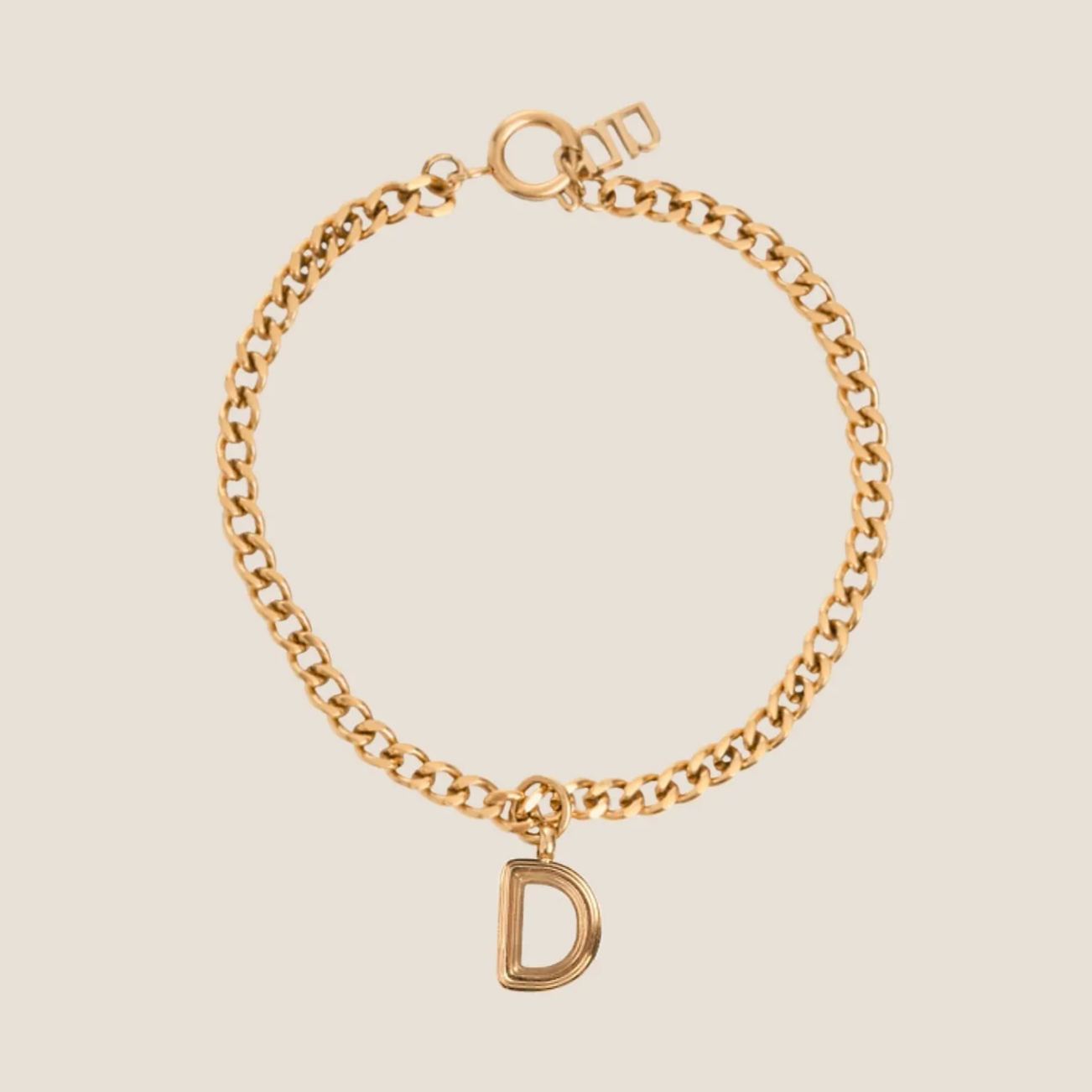 Alphabet Gold Pendant with Curb Chain Bracelet
