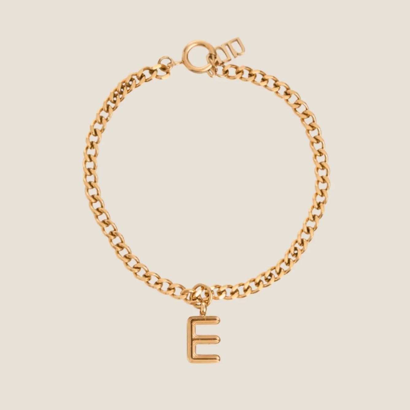 Alphabet Gold Pendant with Curb Chain Bracelet