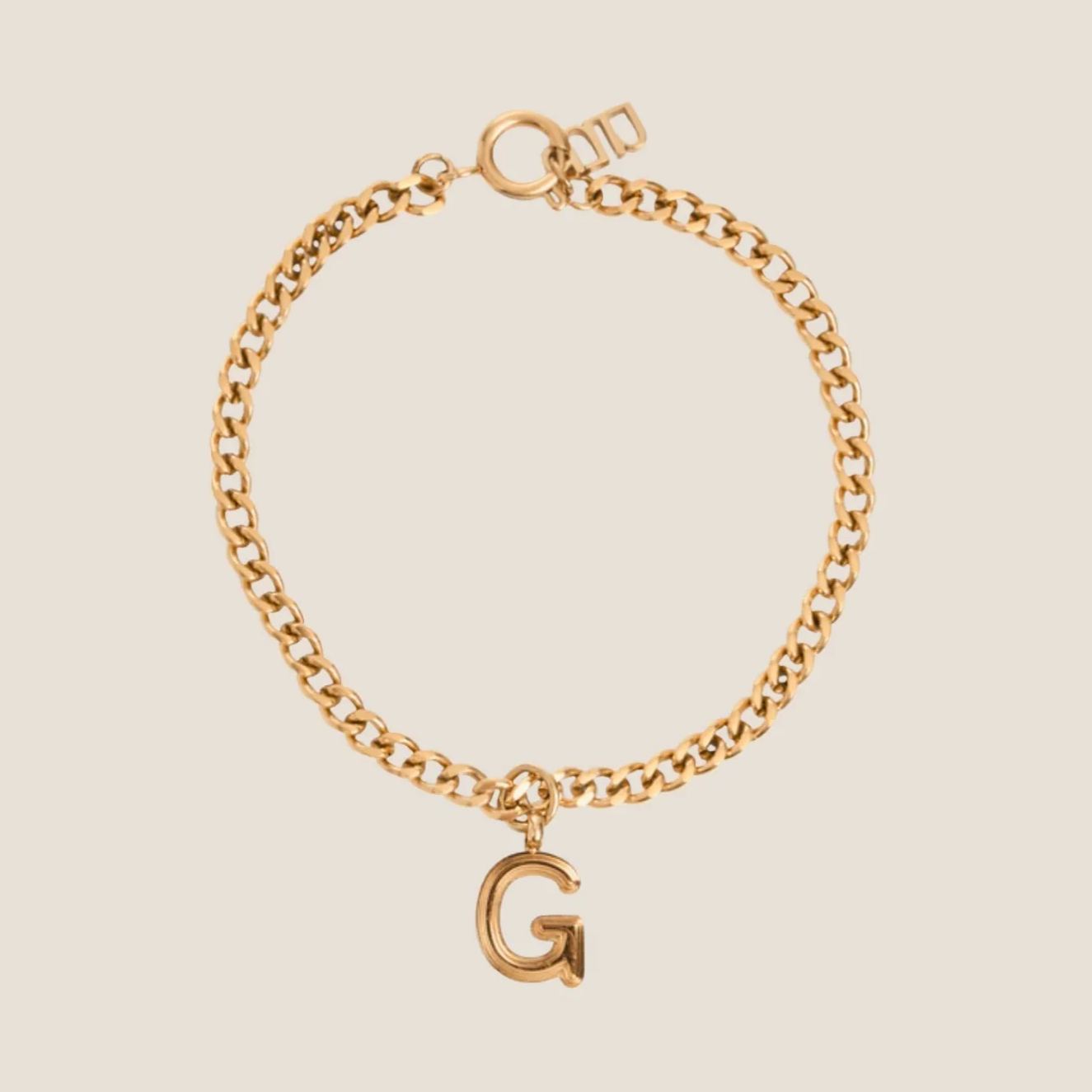 Alphabet Gold Pendant with Curb Chain Bracelet