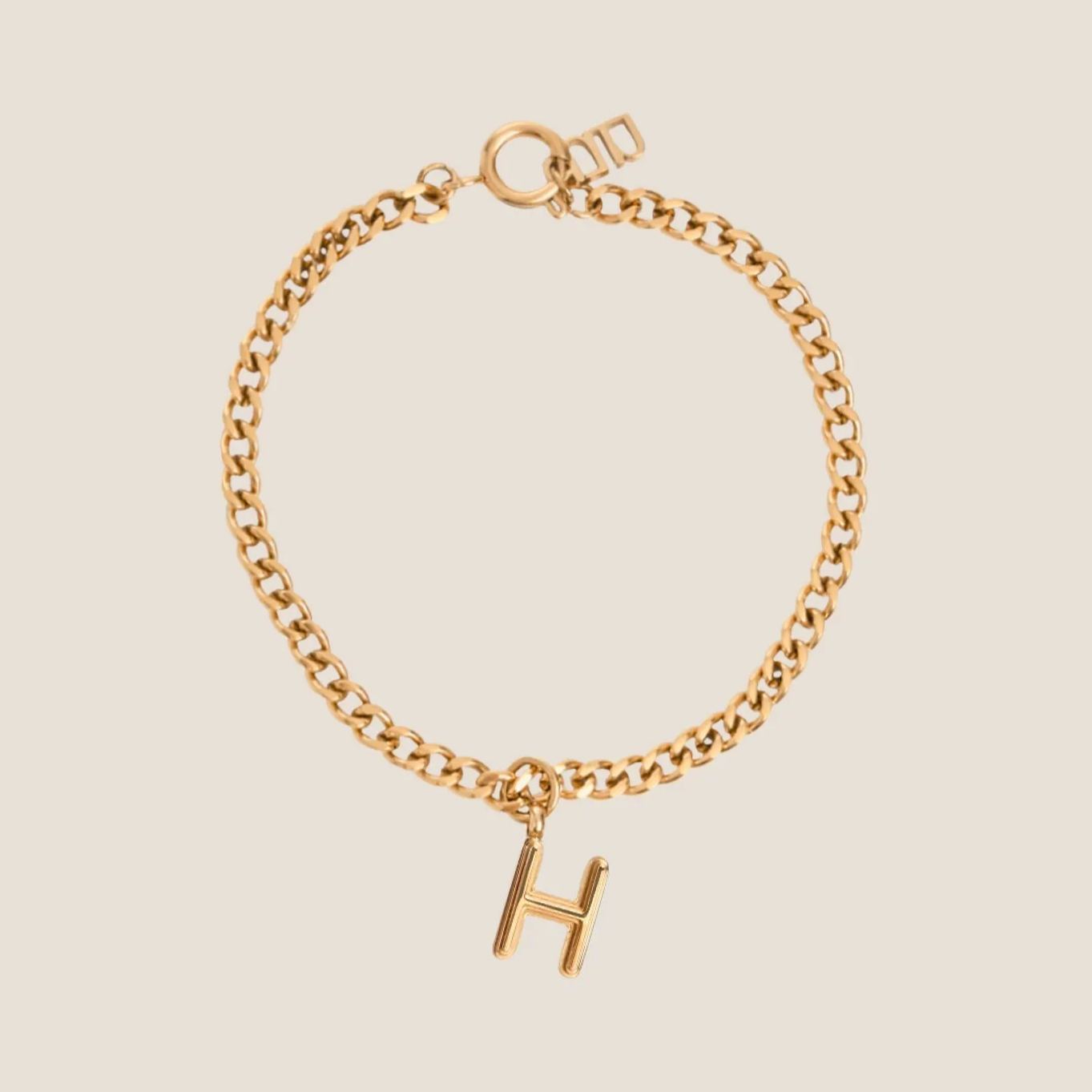Alphabet Gold Pendant with Curb Chain Bracelet
