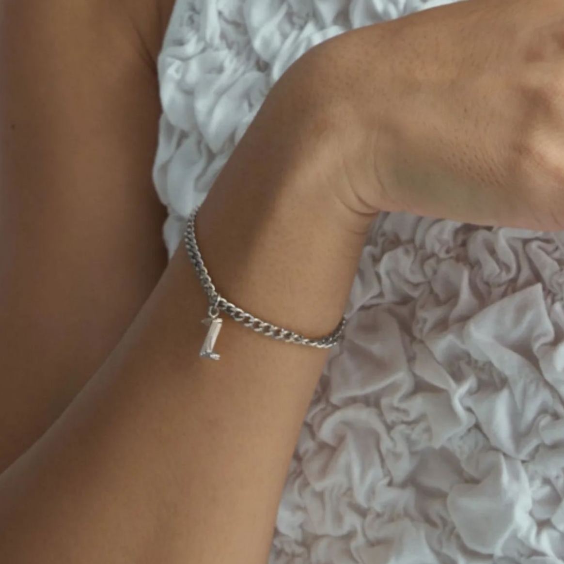 Alphabet Silver Pendant with Curb Chain Bracelet