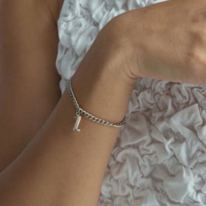 Alphabet Silver Pendant with Curb Chain Bracelet