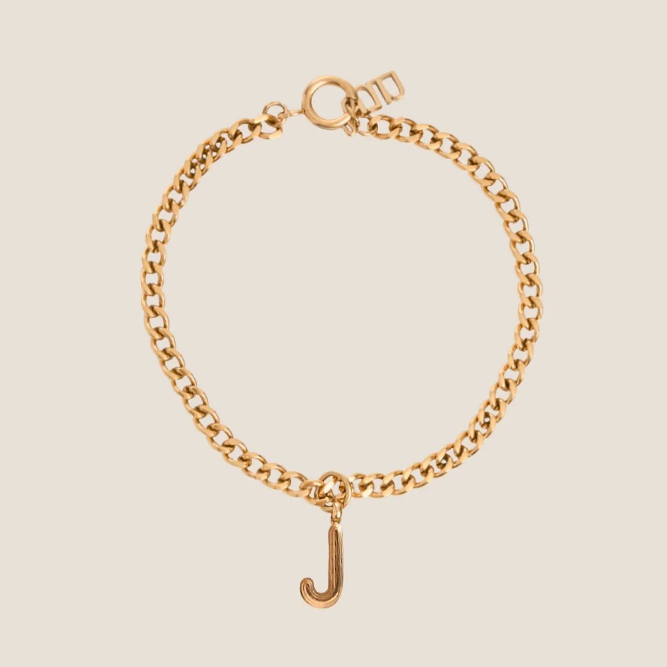 Alphabet Gold Pendant with Curb Chain Bracelet