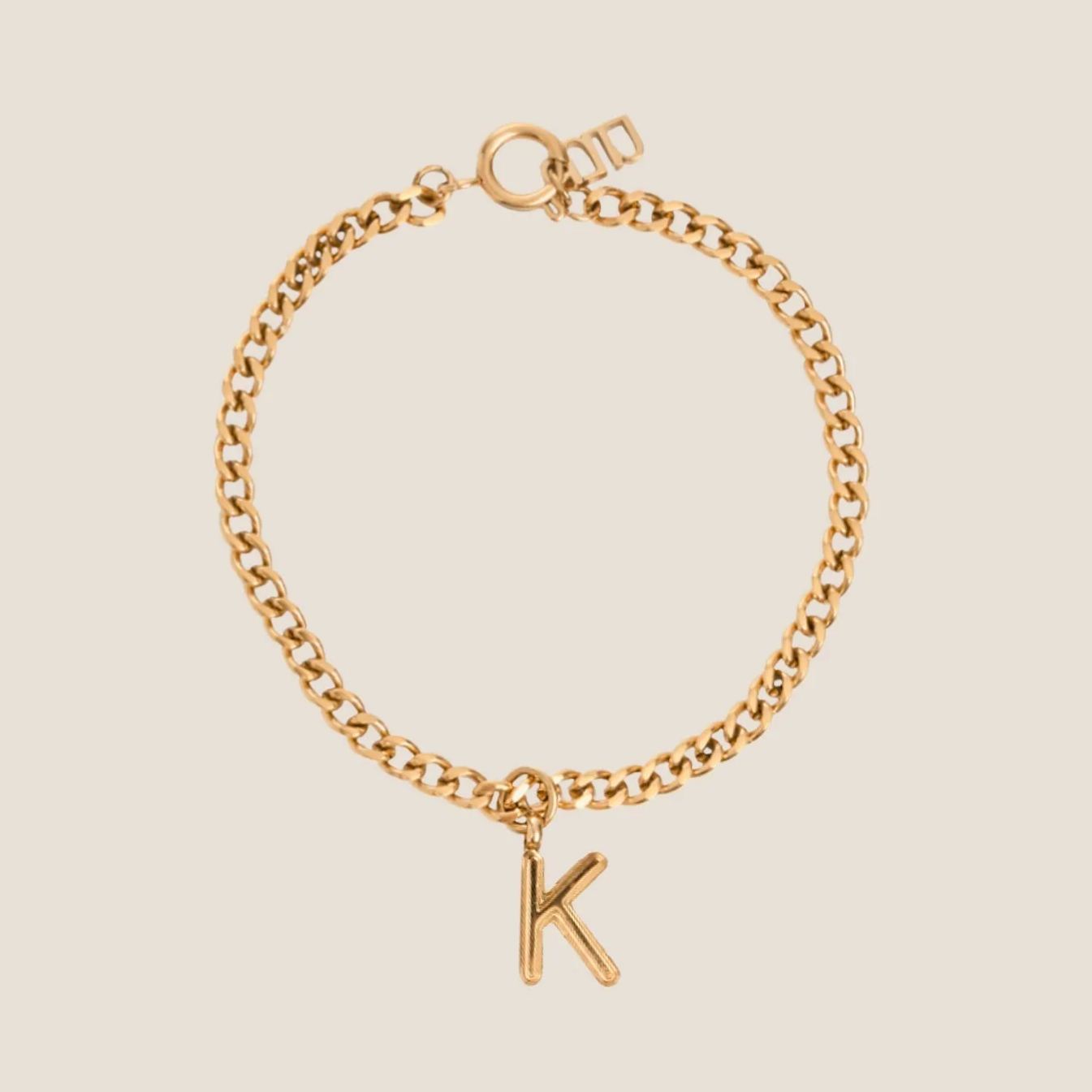 Alphabet Gold Pendant with Curb Chain Bracelet