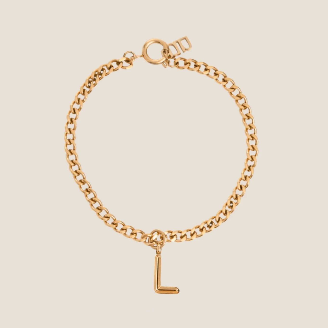 Alphabet Gold Pendant with Curb Chain Bracelet
