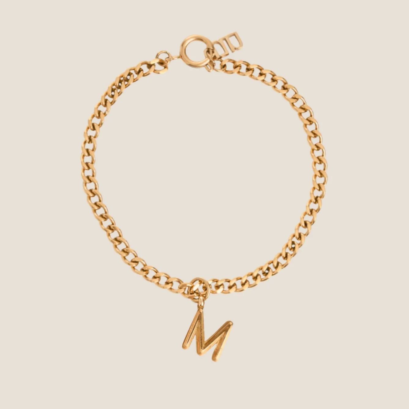 Alphabet Gold Pendant with Curb Chain Bracelet