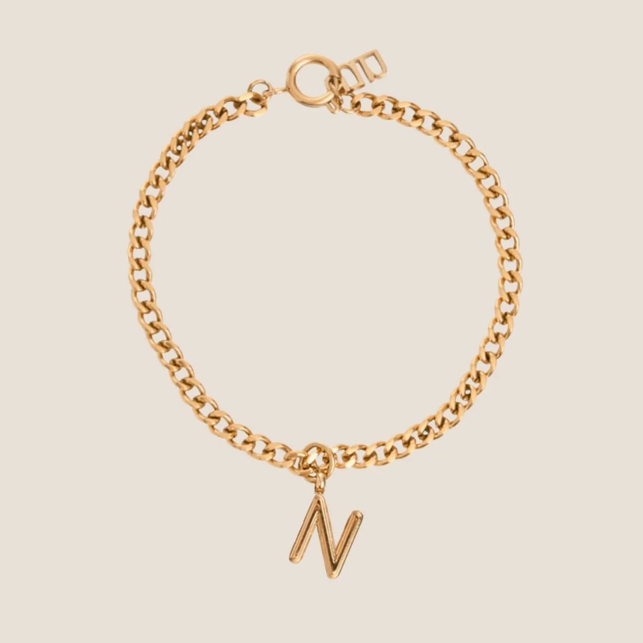 Alphabet Gold Pendant with Curb Chain Bracelet