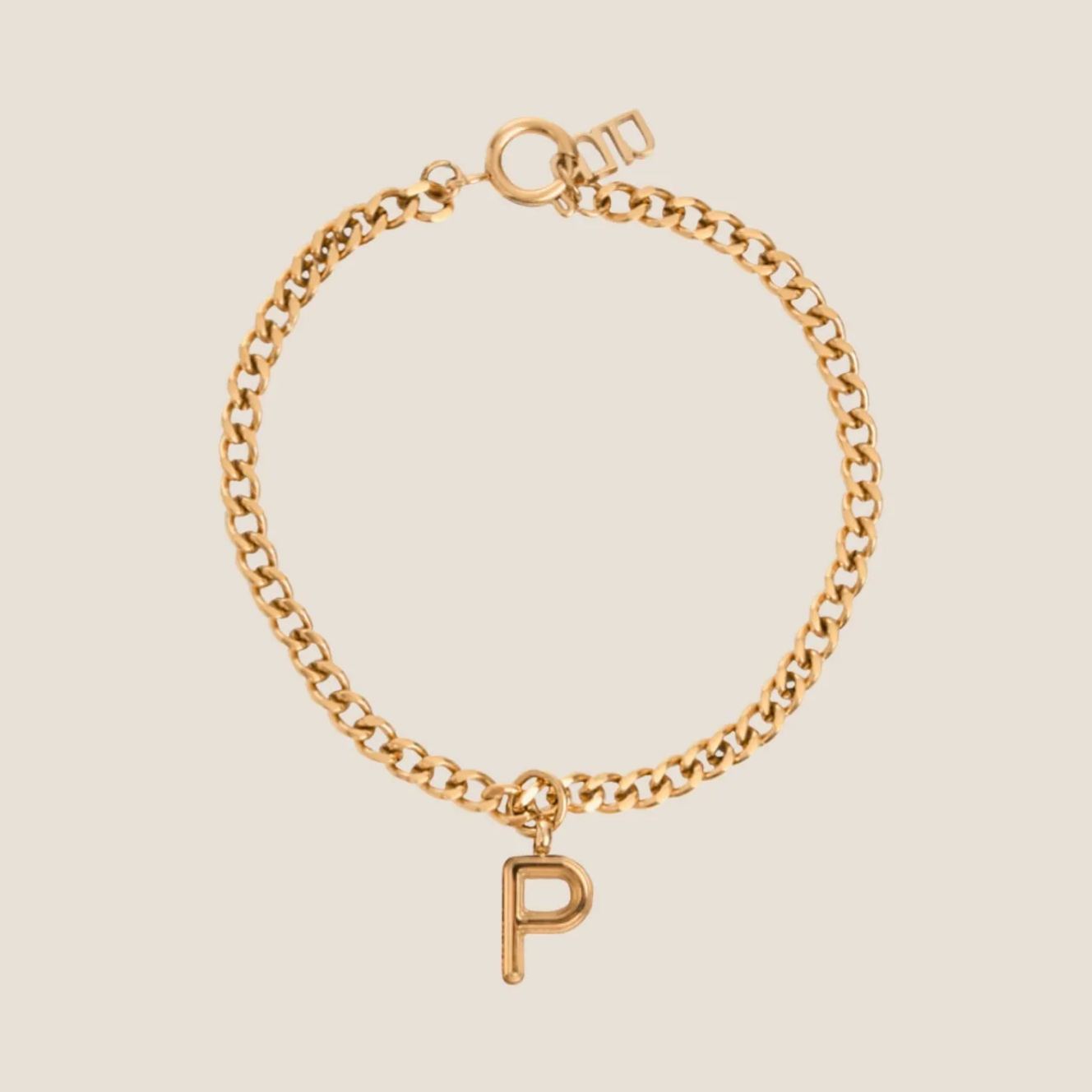 Alphabet Gold Pendant with Curb Chain Bracelet