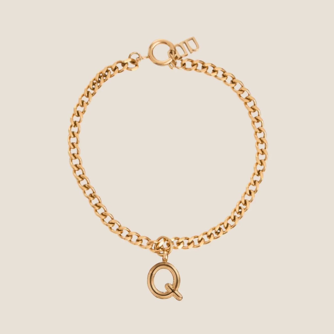 Alphabet Gold Pendant with Curb Chain Bracelet