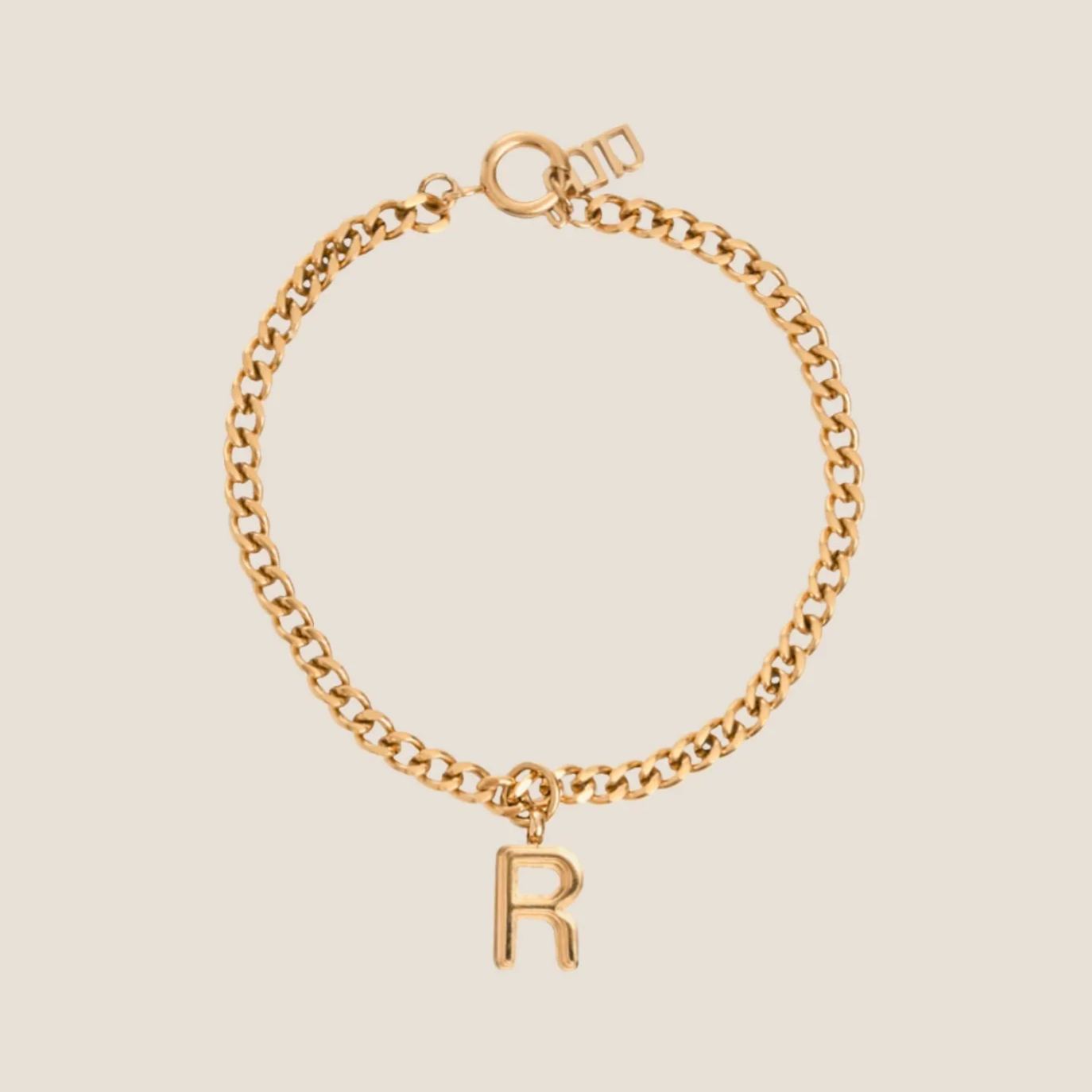 Alphabet Gold Pendant with Curb Chain Bracelet