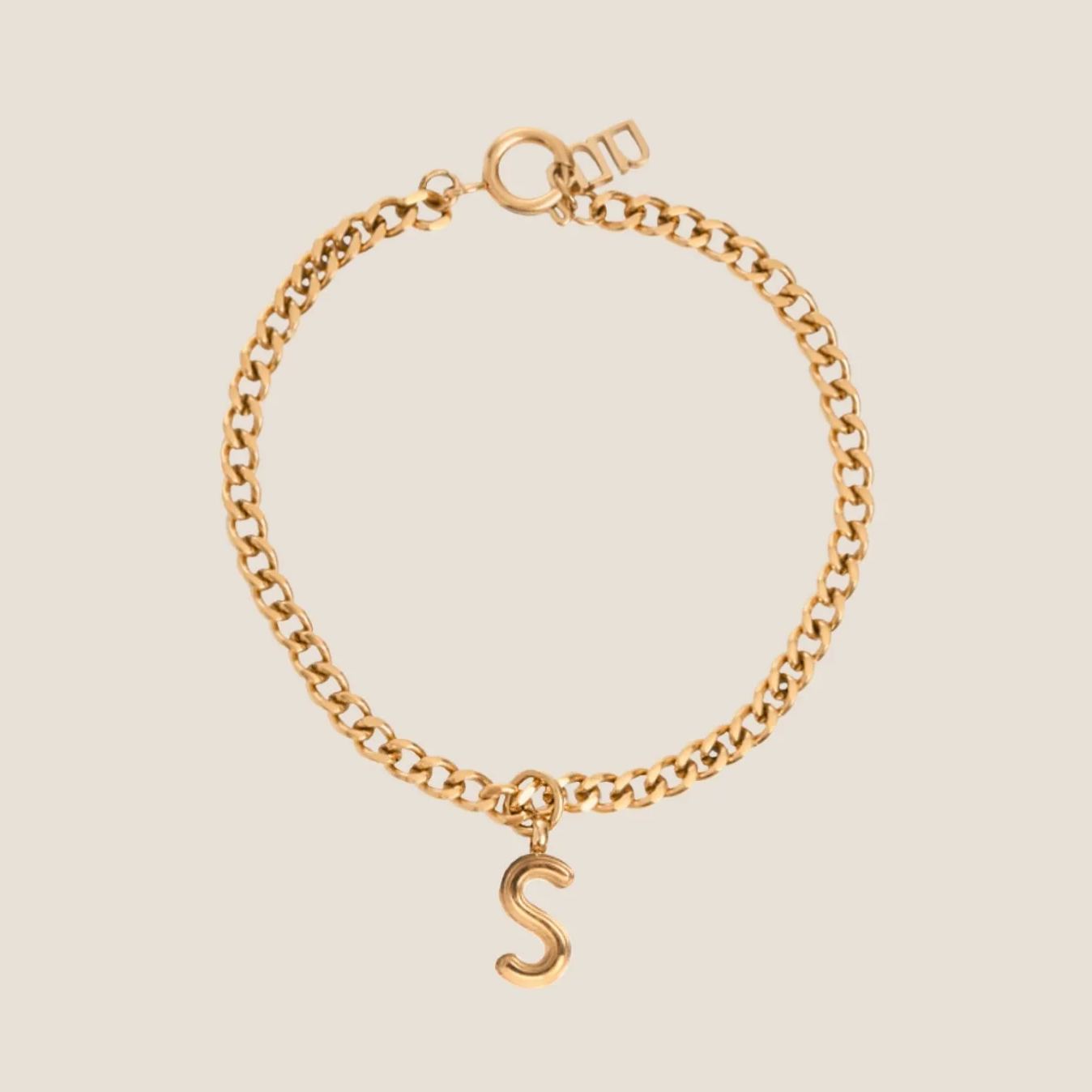 Alphabet Gold Pendant with Curb Chain Bracelet