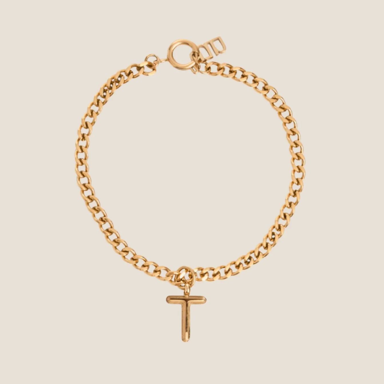 Alphabet Gold Pendant with Curb Chain Bracelet
