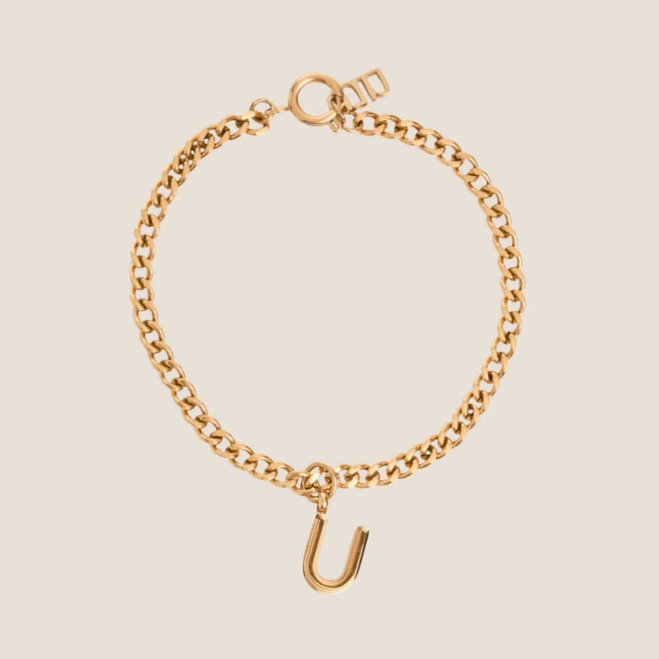 Alphabet Gold Pendant with Curb Chain Bracelet