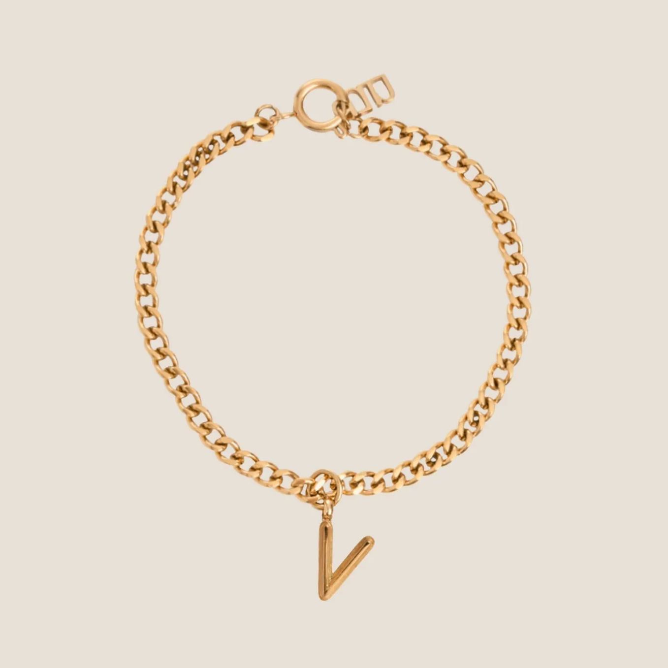 Alphabet Gold Pendant with Curb Chain Bracelet