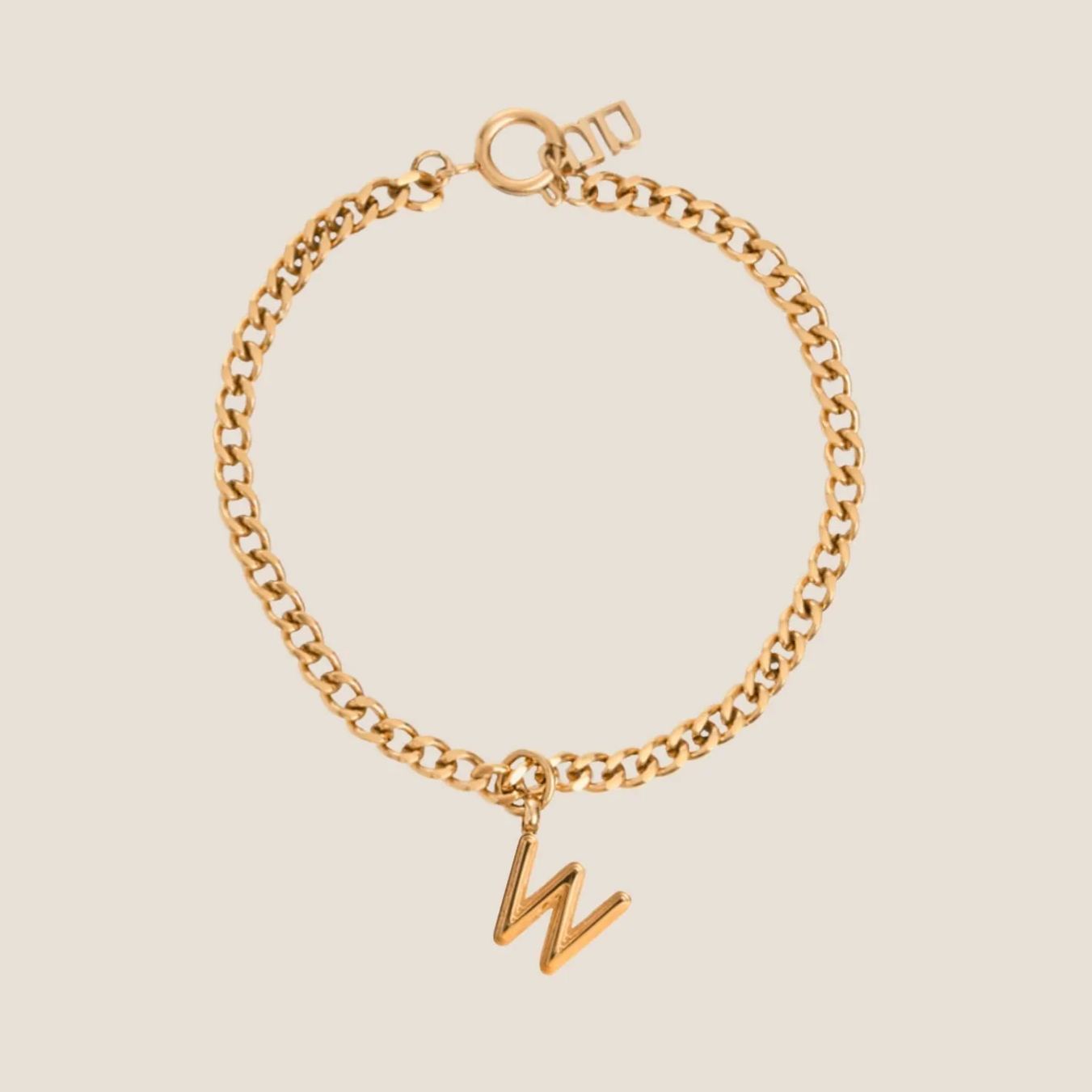Alphabet Gold Pendant with Curb Chain Bracelet