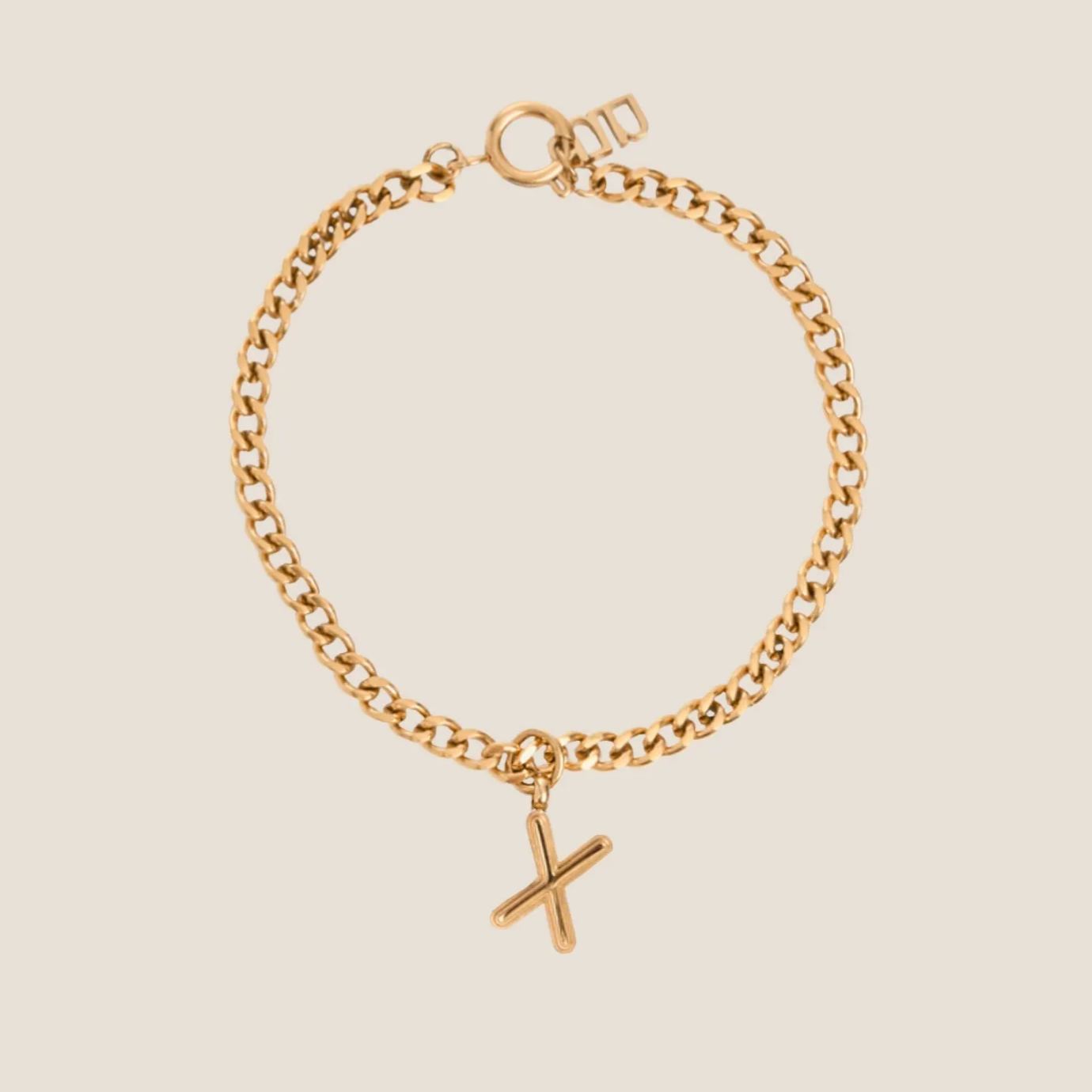 Alphabet Gold Pendant with Curb Chain Bracelet