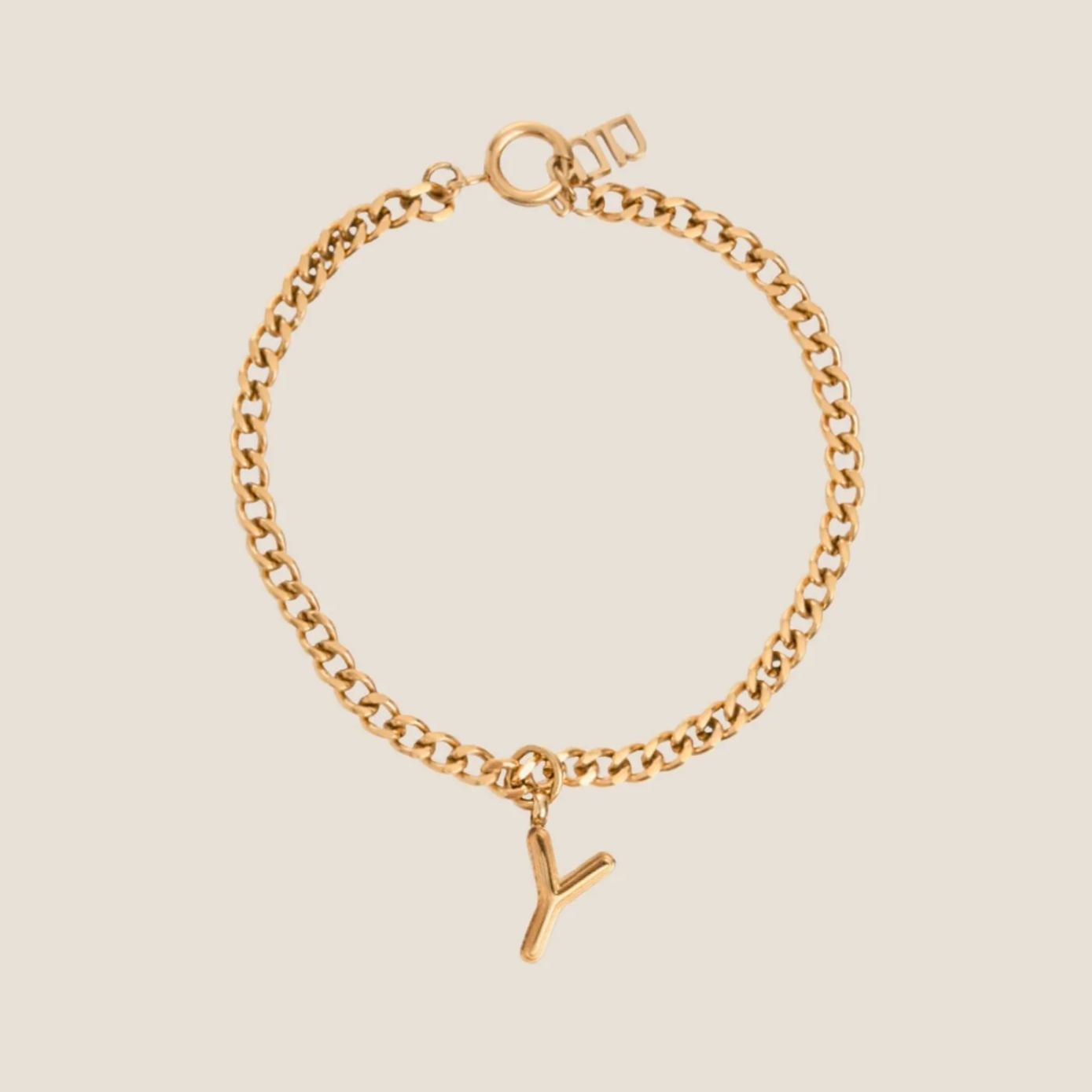 Alphabet Gold Pendant with Curb Chain Bracelet