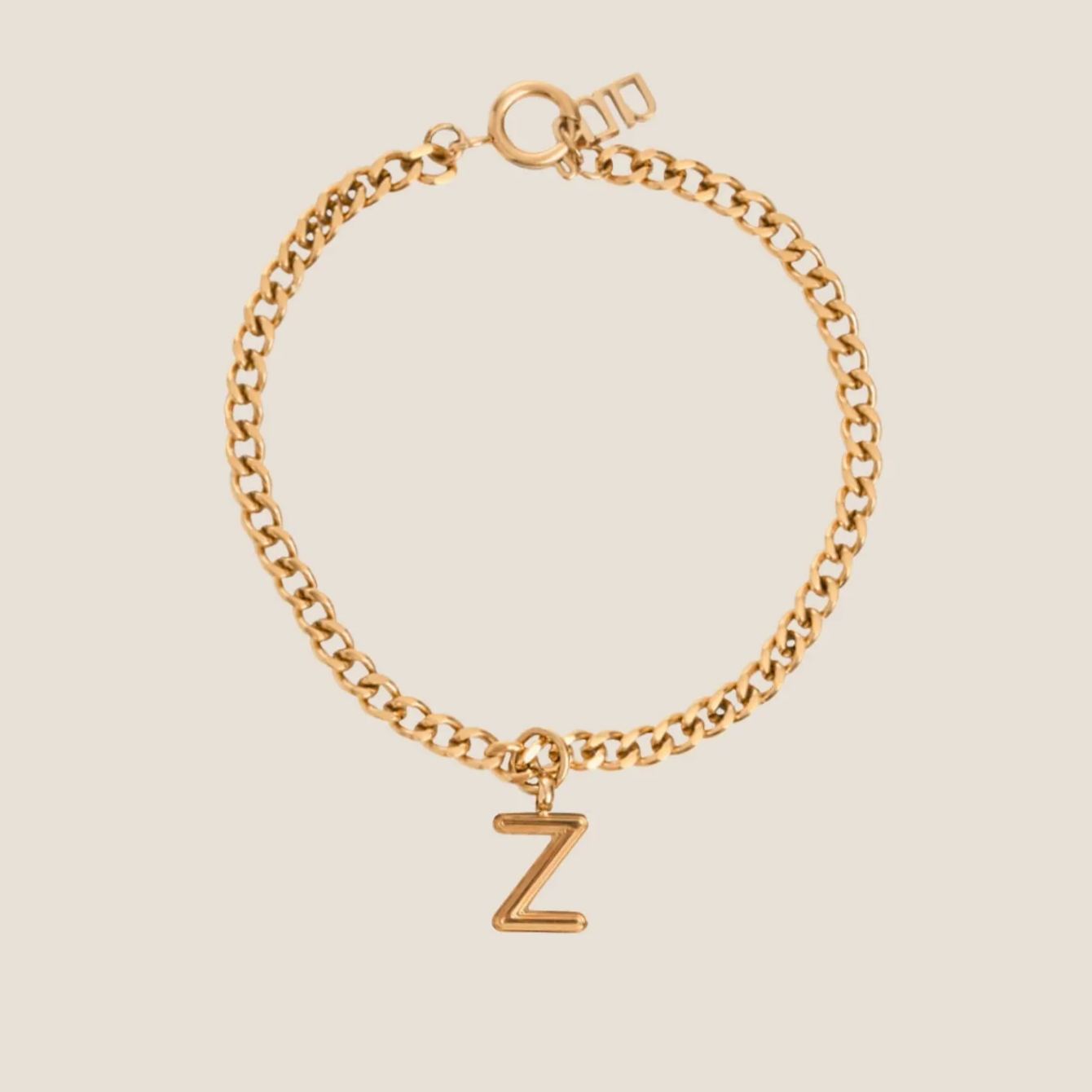 Alphabet Gold Pendant with Curb Chain Bracelet