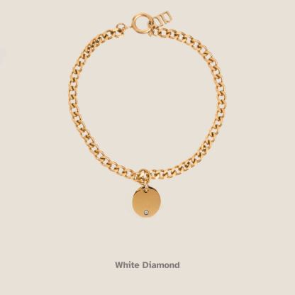 Birthstone Round Pendant Gold Curb Chain Bracelet