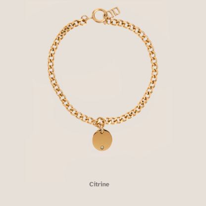 Birthstone Round Pendant Gold Curb Chain Bracelet