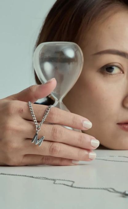 Alphabet Silver Pendant with Curb Chain Bracelet
