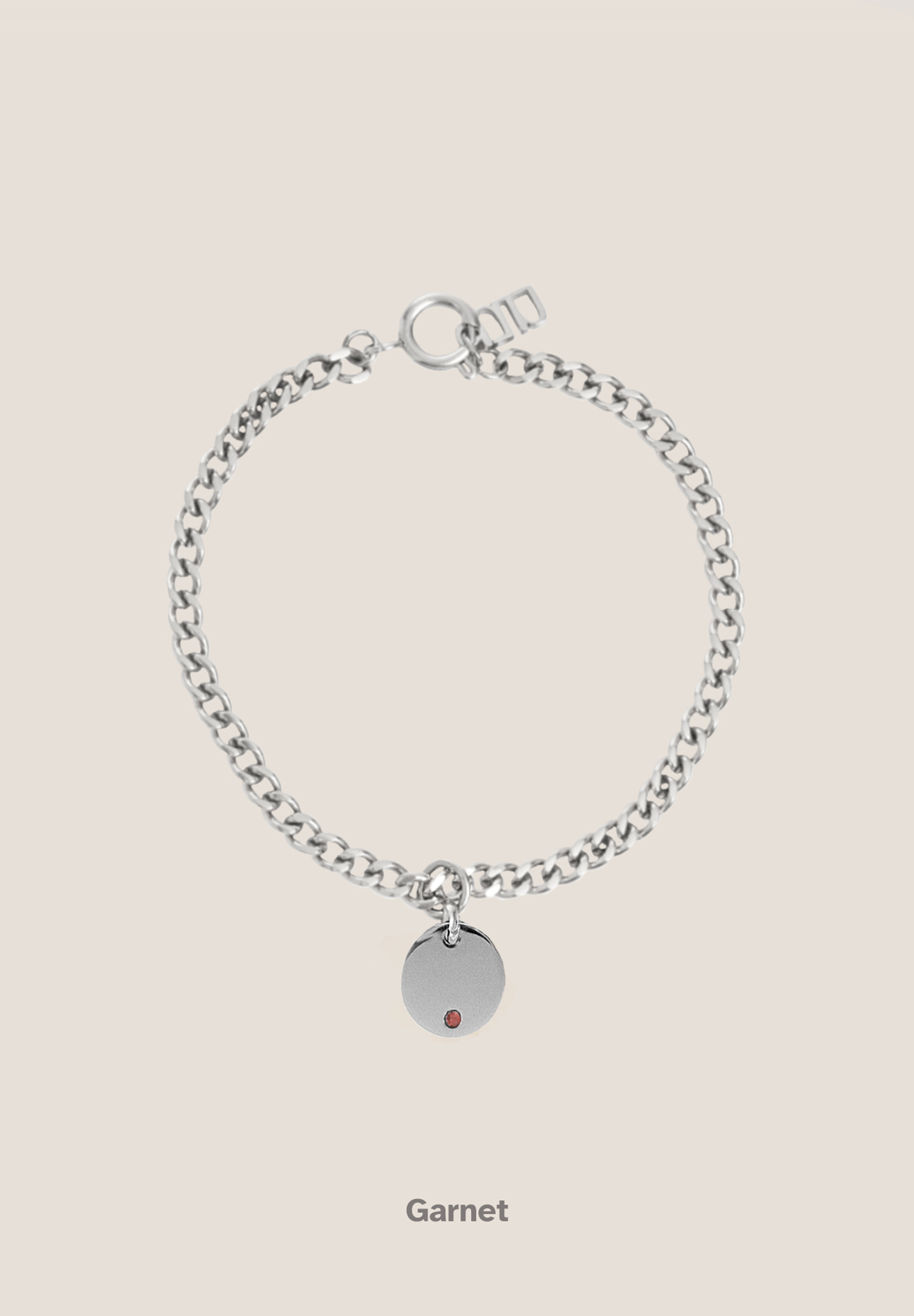 Birthstone Round Pendant Silver with Curb Chain Bracelet