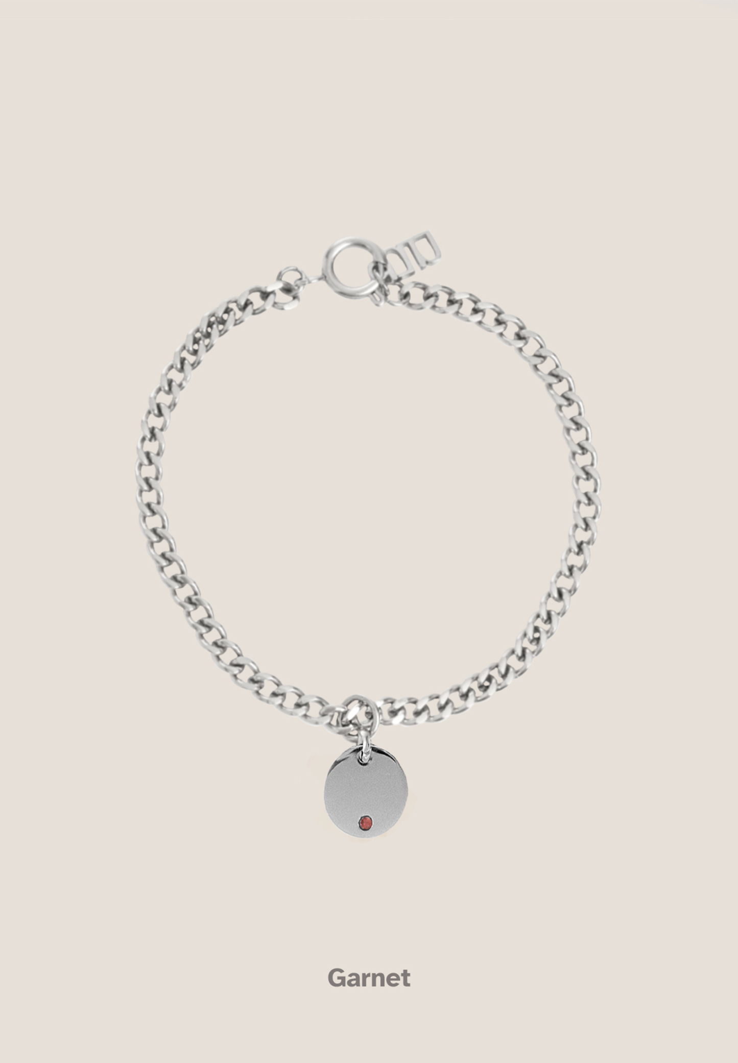 Birthstone Round Pendant Silver with Curb Chain Bracelet | Gung Jewellery