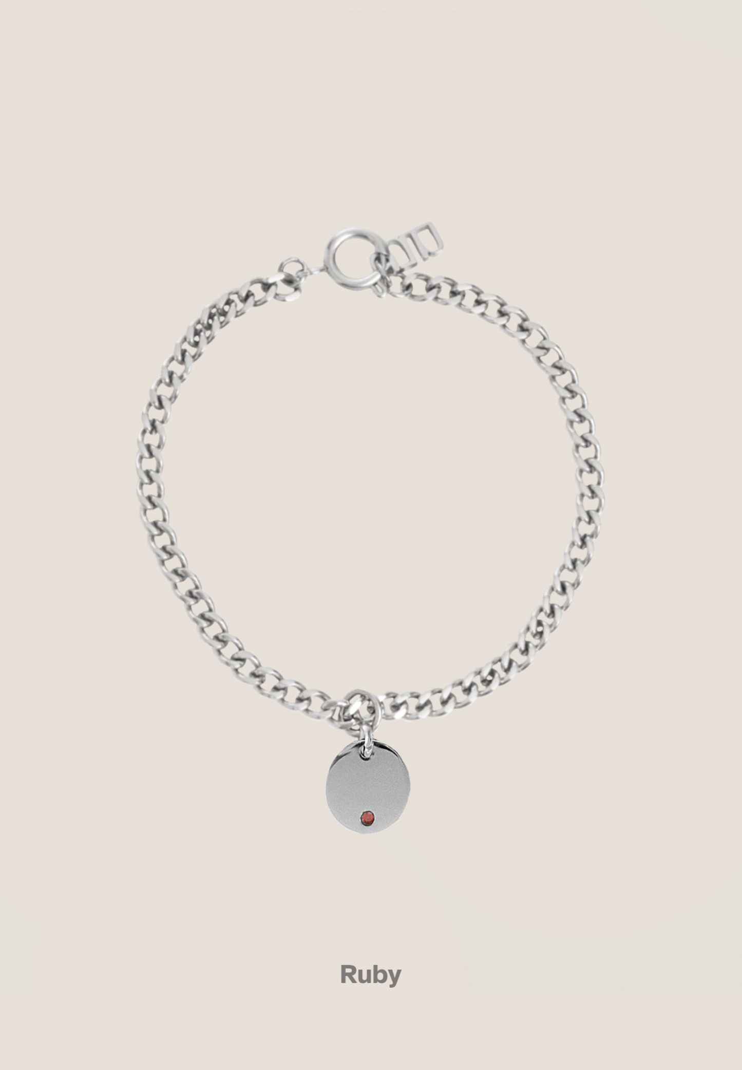 Birthstone Round Pendant Silver with Curb Chain Bracelet