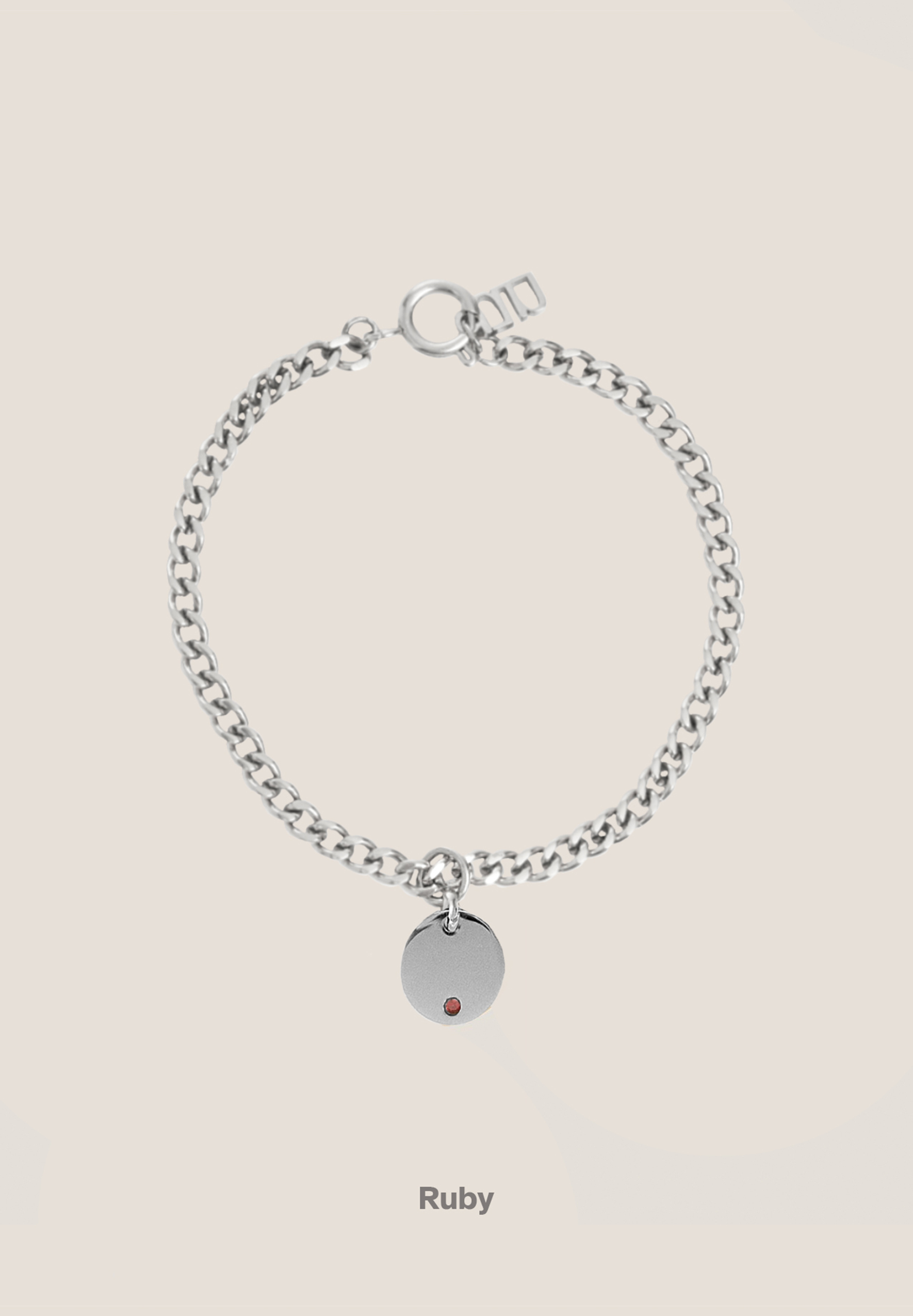 Birthstone Round Pendant Silver with Curb Chain Bracelet