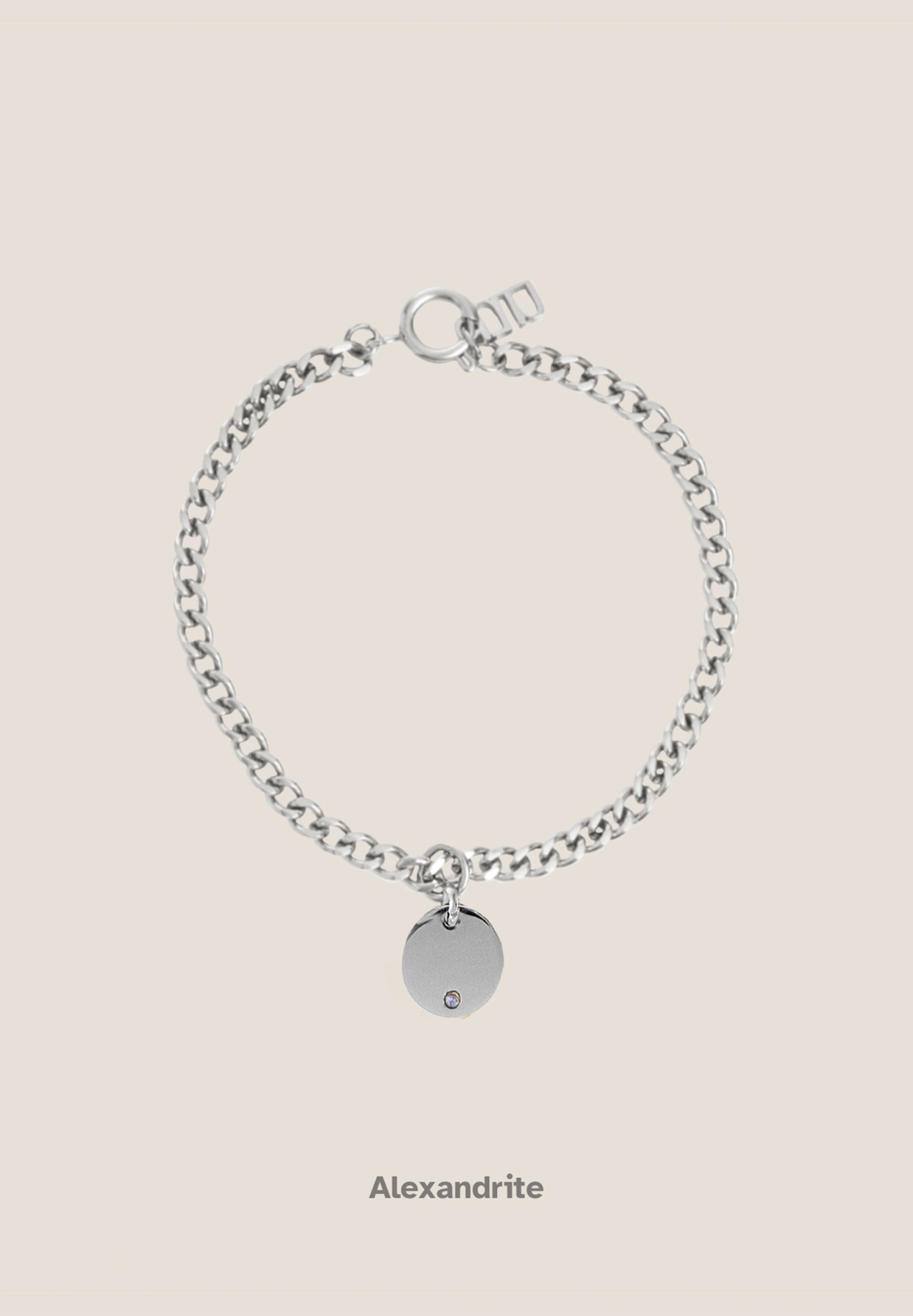 Birthstone Round Pendant Silver with Curb Chain Bracelet