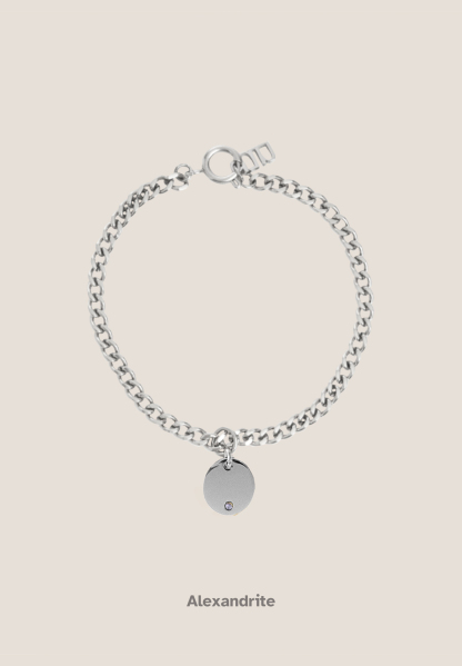 Birthstone Round Pendant Silver with Curb Chain Bracelet