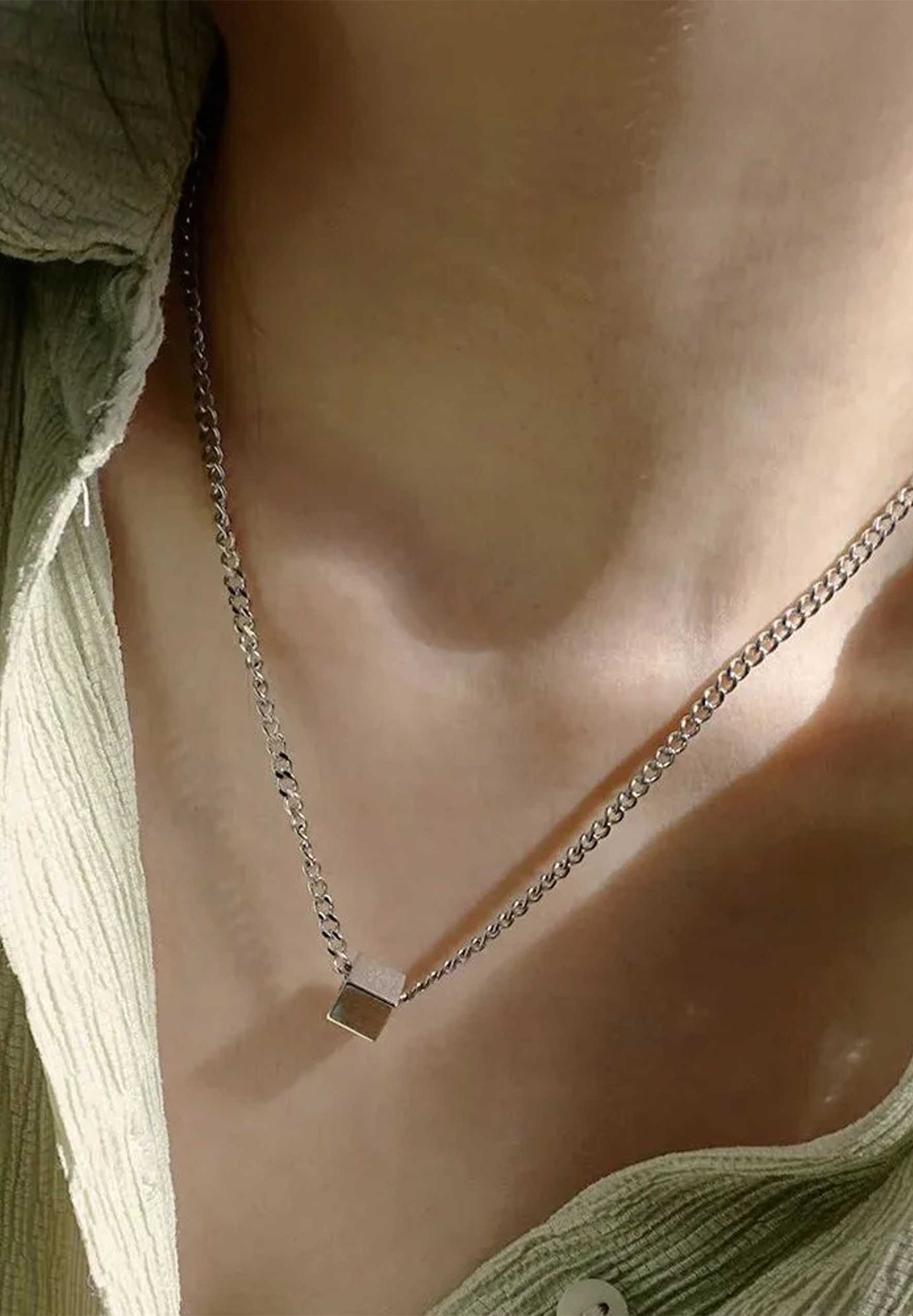 Cube Cuban Link Silver Chain Necklace